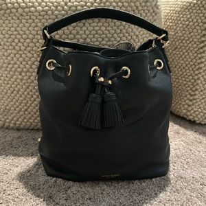 Henri Bendel Bedford Black Pebbled Leather Drawstring Bucket Bag